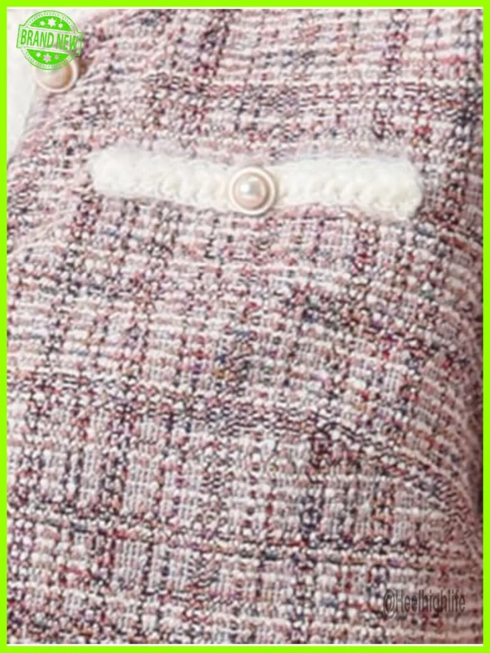 Short Sleeve Tweed Cropped Cardigan with Pearl Buttons